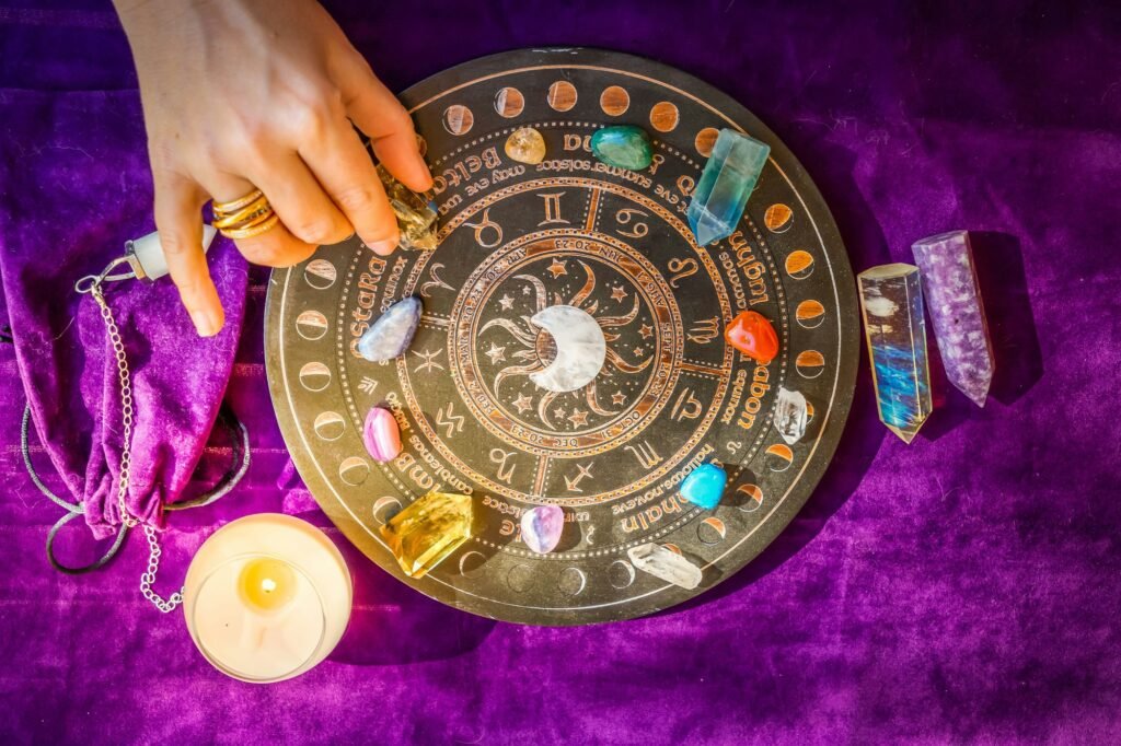 Top view of astrologer hands